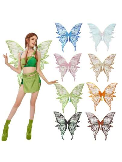 1pc Extra Large Gold Foil Four-Leaf Butterfly Wings, Shiny Transparent Wings For Adult Fairy Costume, Halloween Angel Wings For Women