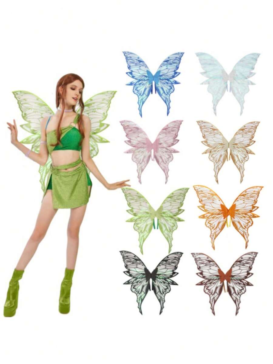 1pc Extra Large Gold Foil Four-Leaf Butterfly Wings, Shiny Transparent Wings For Adult Fairy Costume, Halloween Angel Wings For Women - Multicolor - View 1