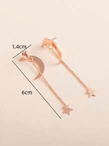 1 Pair Rose Gold Moon & Star Design Front & Back Earrings