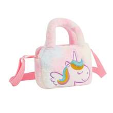 1pc Kid's Cartoon Plush Unicorn Crossbody Bag, Cute Shibori Dye Square Small Bag With Adjustable Strap For Coins, Accessories, Toys, Random Shibori Placement