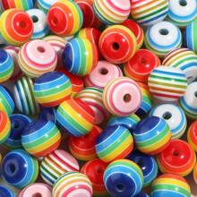 50pcs/Pack Resin Rainbow Flat Round Beads, Colorful Striped Beads, Fashion Versatile Cute Candy Color Rainbow Striped Handcraft DIY Beads For Bracelets, Necklaces, Jewelry Making, Pendants, Phone Charms, Key Chains, Bulk Beads