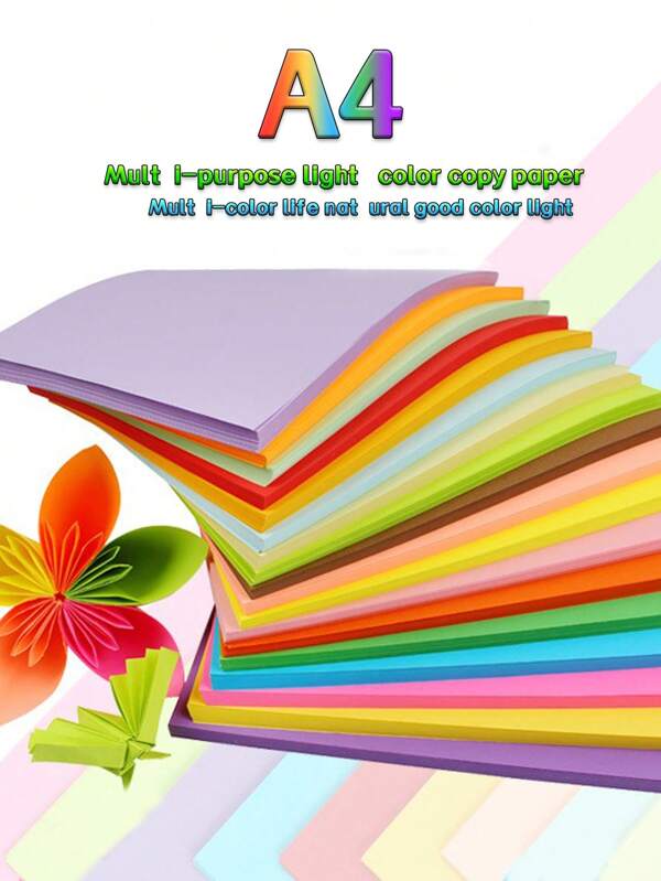 100pcs/Pack A4 Color Printing Paper, 70gsm Colored Copier Paper, Suitable For Advertising Printing, Handmade Origami, Variety Of 20 Fluorescent Colors To Choose From,School Supplies,Back To School