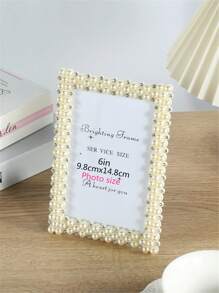 1/2pcs Bright Faux Pearl Decor Photo Frame, 3inch/6inch/7inch/8inch/10inch, Made Of Elegant ABS Plastic, Suitable For Room, Bedroom, Office Picture Display Stands, Home Decor (Randomly Included) - Beige - View 4