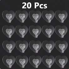 15pcs Heart Shaped Strong Adhesive Hooks, Suitable For Kitchen & Bathroom Storage, Easy Installation, No Drilling Required