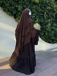 1 chiếc áo choàng dài ba lớp có mũ trùm đầu thanh lịch cho nữ Chador, Khimar, khăn choàng chống nắng thoáng khí, thích hợp mặc ngoài trời thường ngày trong mọi mùa - màu đặc - Xem 13