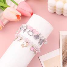Sanrio 1 Pc Hello Kitty Cute Kitty Bracelet Stuff Kawaii Set Crystal Bead Elastic Friendship Bracelets Birthday Christmas Jewelry Gifts For Girl Girlfriend Best Friend Sister ﻿