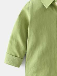 Young Boy Plain Front Button Pocket Casual Long Sleeve Shirt, Autumn