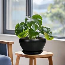 Plant Pot Large 9 Inch - Pots For Plants With Drainage Hole And Saucer Round Planter For Indoor Plants Decorative Outdoor Flower Pot Large For House Balcony Black - 黑色 - 查看 4