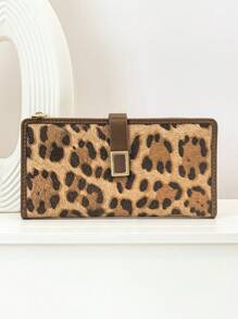 Women's Long Contrast Color Patchwork Wallet, Fashion Leopard & Tree Grain Multi-Function Card Holder Pouch, Elegant Stylish Snap Closure Young Student Large Capacity Zipper Coin Purse, Lightweight & Convenient Carry, Suitable For Holiday Gifts - Brown - View 8