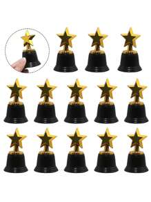2 件迷你金星奖杯奖品 - 塑料金星奖杯，适用于派对礼品、礼品袋、奖励和体育比赛 - 彩色 - 查看 2
