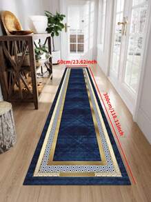 1pc 'Deep Blue Background, Gold Pattern, White Diamond Frame' Non-Slip Runner Rug, Machine Washable, Carpet For Entryway Living Room Bedroom Room, Outdoor Patio Garden Yard Decor Rug, Home Decor, Room Decor, Area Rug, Tapestry - Multicolor - View 8