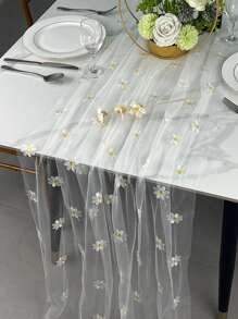 Nappe de table en mousseline brodée de marguerites ivoire, décoration de table saisonnière de printemps/été pour Pâques, tissu fin pour la maison, les fêtes, la cuisine et la salle à manger intérieure - Multicolore - Voir 2