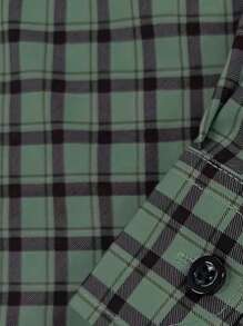 Men's Checkered Design Button-Up Dress Shirt, Long Sleeve, Formal Work Wear, Essential Gift, For Fall - Mint Green - View 3