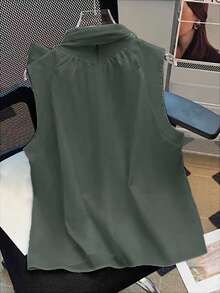 Elegant Sleeveless Tie Neck Design Versatile Summer Top - Grey - View 3