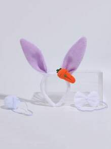 Plush Rabbit Headband, Adorable Fashionable Versatile Party Hair Accessory, Cartoon Carrot Rabbit Ear Headband Hair Clip, Minimalist Solid Color - Multicolor - View 14