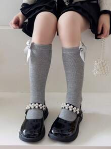 1 Pair Girls Ankle Length No-Heel Socks, Straight Cut, With Bow, Solid Color, Suitable For Princess, Students, Dance, Spring & Autumn - Multicolor - View 4