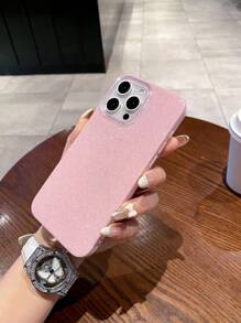 Pink Phone Case 1pc Minimalist IMD Glitter Phone Case, Low-Key Luxurious Pink Thick TPU Shock-Proof Phone Case With Large Camera Cutout, Compatible With Apple/ Series Waterproof Anti-Fall Scratch Resistant - Pink - View 9