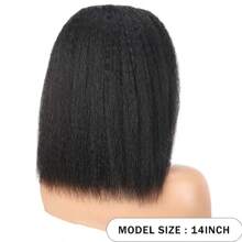 Uveous 42inch 250% Density Short Bob Kinky Straight Wig With Baby Hair - 13x4 HD Lace Front Human Hair Wig For Yaki Straight, Pre-Plucked, Elegant & Natural Look, Suitable For All Ethnicities, Short Hair Wig - 黑色 - 查看 4
