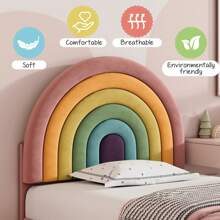 90*190 Upholstered Bed With Slatted Bed Frame And Headboard, Youth Bed, For Adults And Teens, Rainbow Shaped Upholstered Backrest, Wooden Slat Support, Easy To Assemble, Height Adjustable Headboard, Velvet, Pink - Pink - View 5