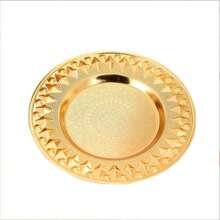 2 件装纯色复古图案餐盘，适合节日、圣诞节、感恩节和新年庆祝活动，耐热、手洗、抛光金属，由不锈钢制成 - 金色 - 查看 5