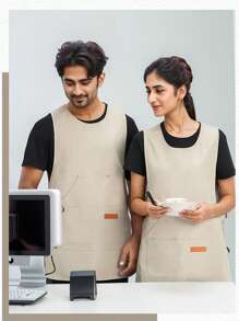 1pc Men's Apron Vest, Premium Work Apron, Male Apron, Men's Kitchen Apron, Tea Shop Apron Vest, Employee Apron, Supermarket Apron Uniform, Dirt & Wear-Resistant Apron, Waiter Apron, Apron Vest - Apricot - View 1