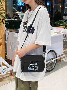 Peach Tree Sling Bag, Shoulder Bag, Mini Square Bag For Men, Fashion Simple Solid Color, World Map Print, Daily Casual Mini Nylon Lightweight Water Resistant Crossbody Bag, Bicycle Bag, Chest Bag, Outdoor Sports Bag, Halloween Personalized Crossbody Bag, Outdoor Bag, Simple And Generous Men's Gift, Black White, Large Capacity Multi-Functional Portable Fashion Casual Dad Gift Boyfriend Gift Business Sports Bag Mini Bag - Black - View 7