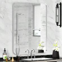 **22"X30" Brushed Nickel Frame Bathroom Mirror - Rectangular Wall Mirror With Rounded Corners, Tempered Glass, Shatter-Resistant, Rust-Proof - Suitable For Horizontal Or Vertical Hanging - Silver** Home Bathroom Decor