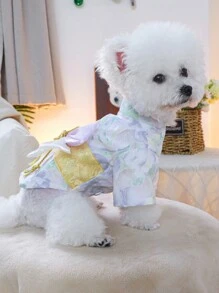 1pc Pet Clothes, Cute Stylish Sakura Dream Kimono Outfit For Small Dogs & Cats - Purple - View 4