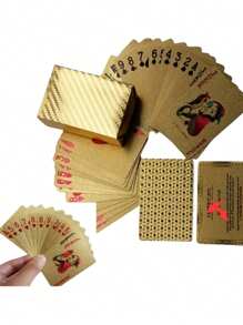 1 Set Classic Handmade Gold Foil Playing Cards, Made Of High-Standard Polymer, Waterproof, Suitable For Adults, Family Gathering, Entertainment And Holiday Gifts, Packaged As A Set - Multicolor - View 4