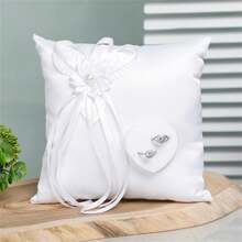 Wedding Ring Pillow Elegant Heart Bowknot Ring Bearer With Ribbons Pillow Portable Wedding Supplies For Wedding Party - White - View 6