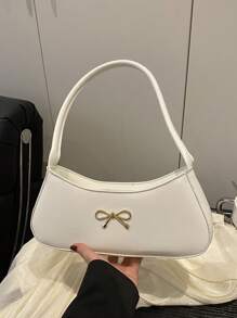 1 Pieces 新款时尚手提包纯色 PU 纹理面料拼接蝴蝶结大容量方形包简约欧美时尚优雅通勤百搭单肩包