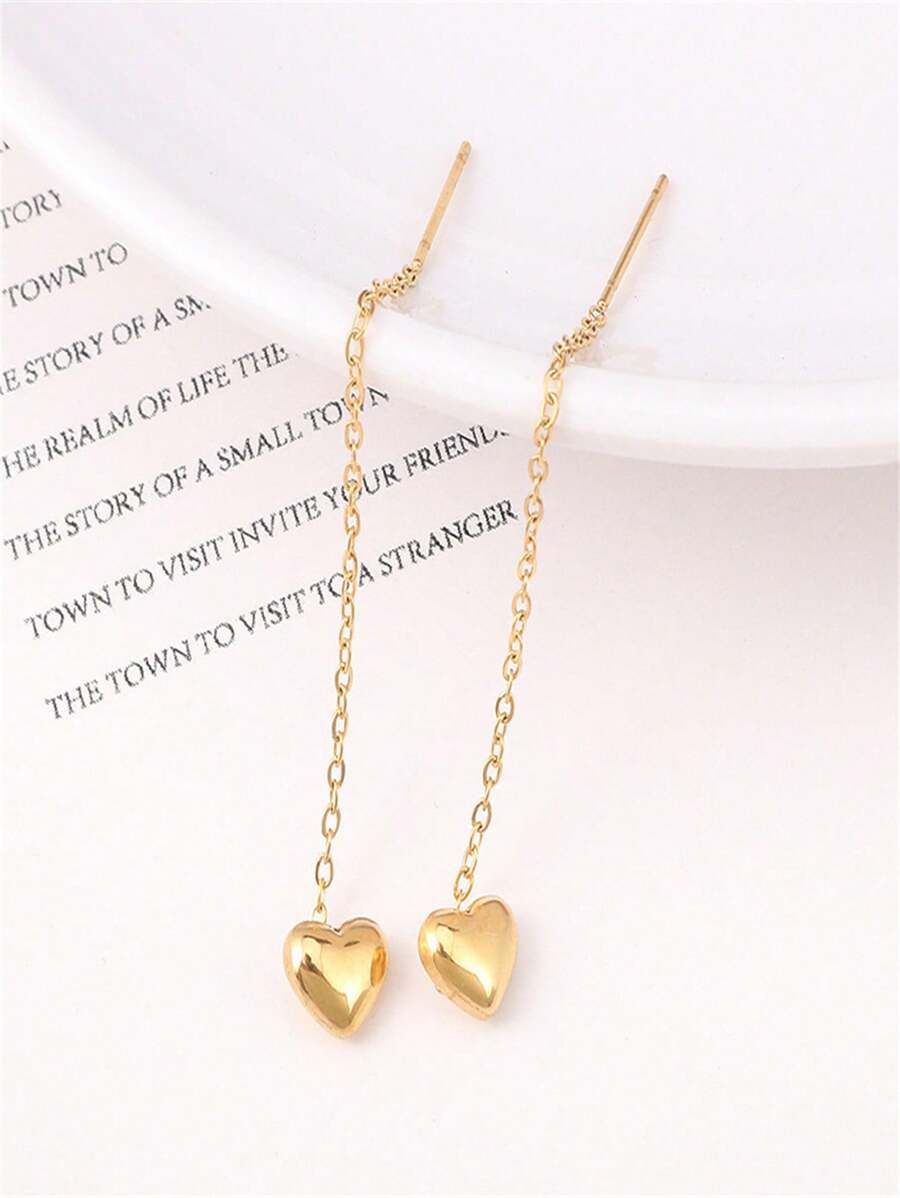 1 对时尚百搭的 18K 镀金不锈钢心形耳钉，适合女性 - 愛心耳線耳釘 - 查看 1