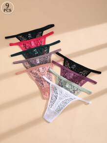 9 PCS Women's Sexy Lace Thong Low Waist Seamless Panties Leopard G-String Lingerie Comfortable And Breathable Underwear - Multicolor - View 9