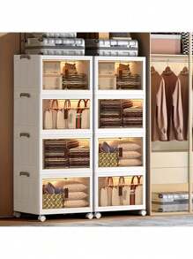 3/5layers  Home Decorations Display Rack Big Capacity Storage Cabinet Plastic Foldable Shoe Shelf Collapsible Clear Shoe Boxes Stackable With Door Easy Assembly Living Room Stuff - White - View 1
