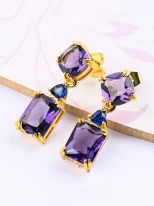 1pair Elegant Purple Colour Double Zirconia Earrings, Fashion Elegant Ladies Earrings, Suitable For Attending Banquets, Parties To Wear - bông tai - Xem 4