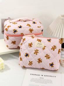 1 PC Pink Striped Bear Make Up Bag,Halloween,Trick Or Treat,Fashionable And Casual Large Capacity Portable Zipper Makeup Bags,Travel Storage Stationery Storage,Vacation Essentials Cosmetic Bags For Pouch Pads,Wired Earphones,Earpods,Headphones,Charger,Lipsticks,Cosmetics,Perfume,Skin Care And Beauty Products,Home Decor,For Mom,Women,Nurses,Students,School Girls,Keys,Holiday Gifts