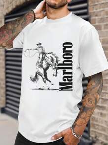 220g Algodón Puro Camiseta Con Estilo Vaquero Y Símbolo De Marca - Blanco - Ver 1