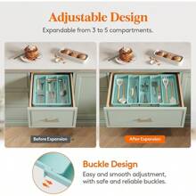 Organizador de utensilios de cocina Lifewit para cajones, bandeja expandible para utensilios de cocción, soporte ajustable para cubiertos y cubertería, divisor de almacenamiento de herramientas y utensilios de cocina de plástico, tamaño grande, color negro - turquesa - Ver 5