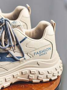 Zapatos informales transpirables, Zapatos de los hombres de tenis,Malla transpirable de moda para hombres con puntera redonda y cordones,  zapatos casuales con suela antideslizante, adecuados para caminar,  ir al trabajo, mocasines para hombres ligeros y cómodos - Beis - Ver 6