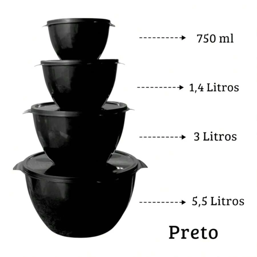 4-Piece Jar Set, Round Salad Bowl Sets, Large Bowls For Lunch Boxes, Salads And Barbecue, Kitchen Set - 黑色的 - 查看 1