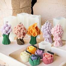 3D Emulation Narcissus Tulip Bouquet Silicone Candle Mold DIY Relief Lily Calla Flower Bundle Tool Handmade Flower Shaped Scented Soy Wax Candle Plaster Resin Decoration Making Mould Wedding Decor Candle Valentine's Day Gifts