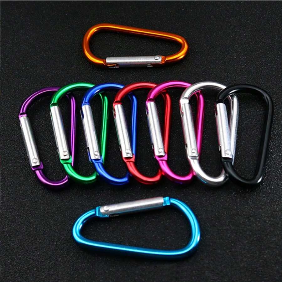 10pcs Random Aluminum Alloy D-Shape Carabiner Clips, Outdoor Climbing Safety Snap Hook Spring Buckle - Multicolor - View 1