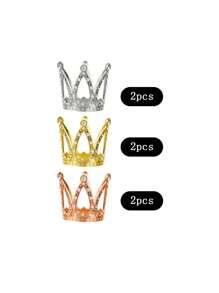 1/2/3/5/6/10 件迷你小号水钻皇冠金色迷你皇冠蛋糕装饰适用于插花派对生日婚礼装饰 - 金色 - 查看 18