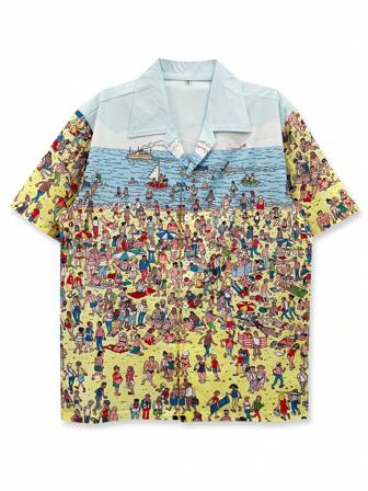 Beach Themed Funny Graphic Printed Casual Button-Down Shirt, Stylish Vacation Wear For Men, Summer, XS-XXL