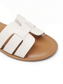 Women's Slide Sandals Slip-On Open Toe Strappy Design Flat Sandals Fashion Dress Casual Comfortable Summer Beach Walking Slides Shoes - 白色 - 查看 5