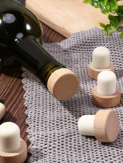 3pcs/5pcs T-Shaped Cork Bottle Stopper Made Of Beechwood, Durable Airtight Cap For Kitchen, Bar Tools, Drinks Fresh-Keeping,Beer Bottle Stopper, Wine Bottle Stopper,