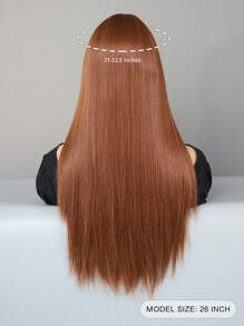 AKAKO 26 英寸女士长直假发，带刘海，橙棕色华丽蓬松假发，适合日常优雅百搭时尚配饰，适合女孩音乐节派对街头装、摄影使用 - 薑色 - 查看 3