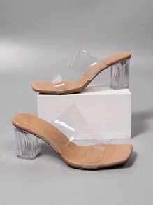 Sandalias de tacón grueso transparentes de moda de verano para mujer, con tiras, sexy, de tacón alto y punta abierta