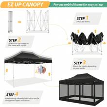 tooluck 10x15 Pop Up Canopy Tent With 4 Sidewalls, Heavy Duty Easy Up Outdoor Canopy With Mosquito Net Pop Up Screen Tent For Parties, Screened Canopy For Backyard With Handbag - 黑色 - 查看 4