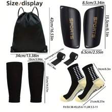 5-Piece Soccer Sports Gear Set With Silicone Grip Football Socks, Shin Guards, Protective Gear, Drawstring Backpack And Sports Tapes - Polyester And Elastane Knitted Tube Socks Solid Color Hand And Machine Washable